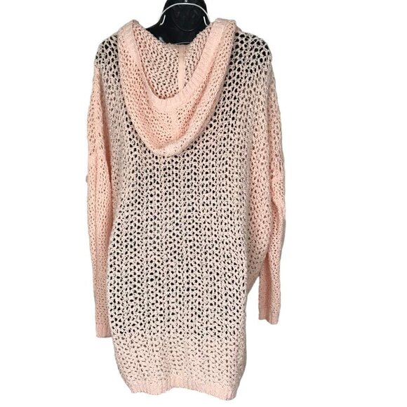 Aritzia Talula Peach Oversized  Open Knit Cardigan With Hood Size S - Picture 4 of 6